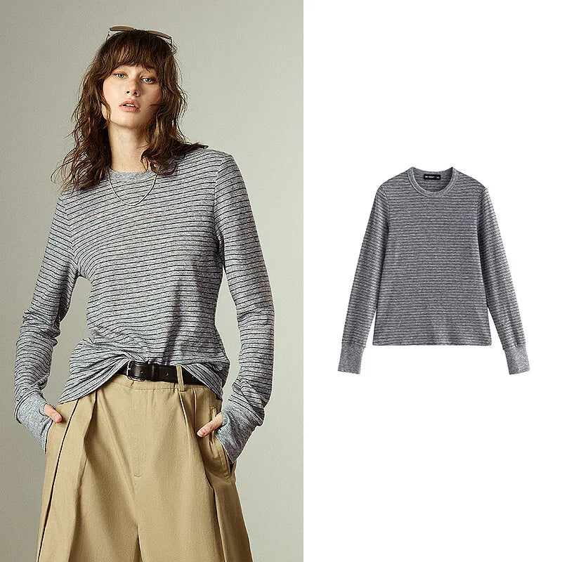 Blusa Feminina Listrada Manga Longa com Toque Cashmere