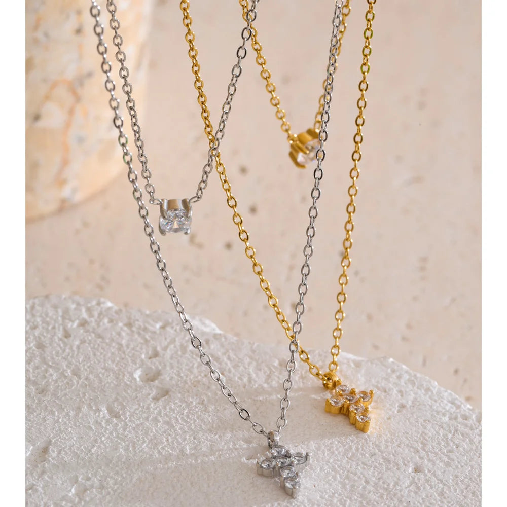 Colar Feminino Duplo com Zircônia