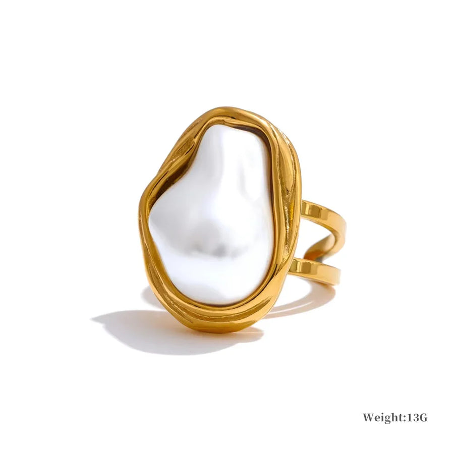 Yhpup Popular Baroque Simulated Pearls Golden Cuban Chain Necklace Earrings Vintage Stainless Steel Elegance Jewelry Gift YH4812A Ring