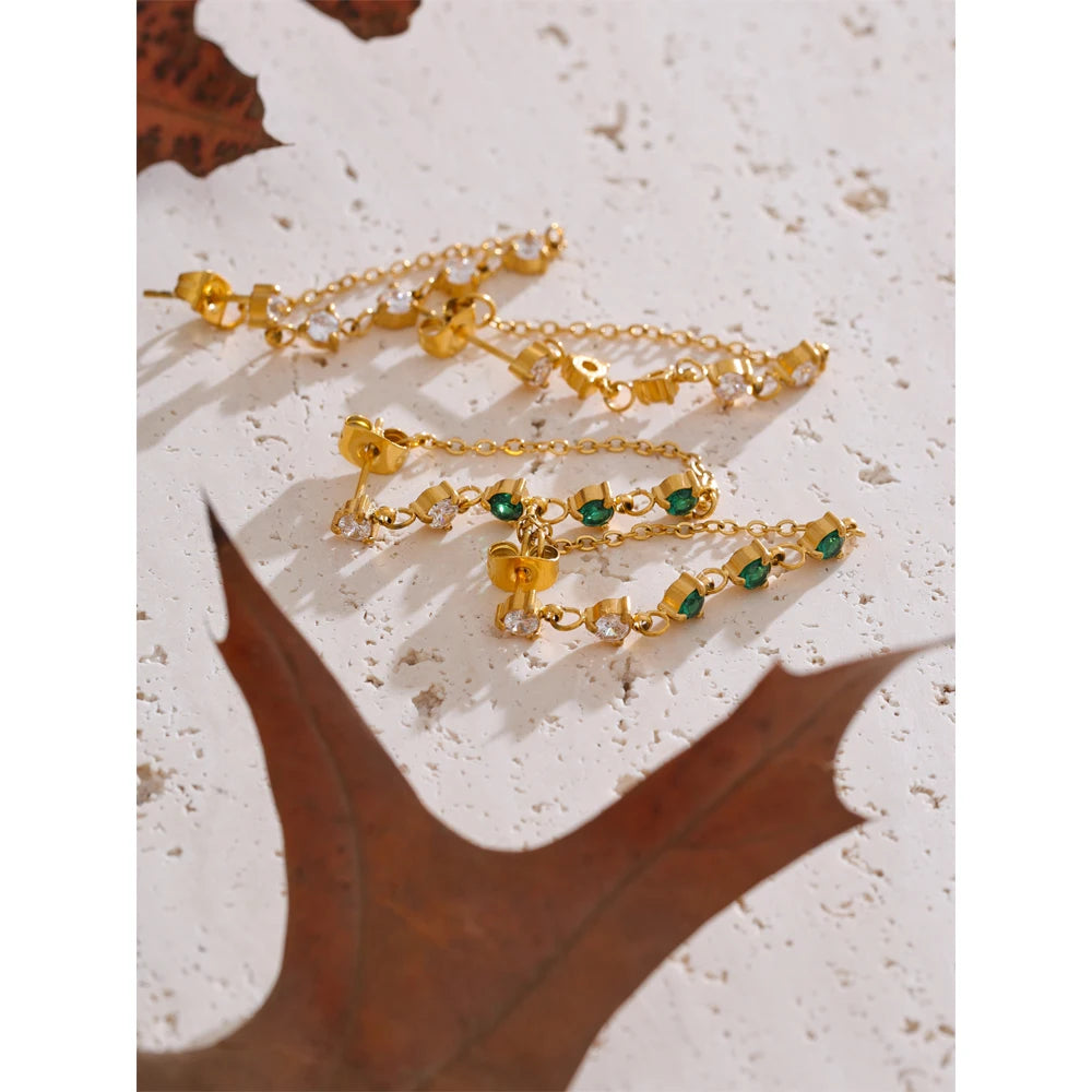Brinco Pendente com Zircônia Verde