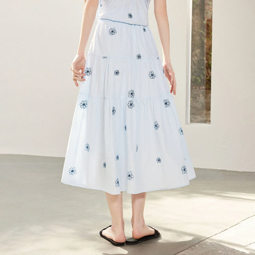 Saia Longa Feminina Floral em Camadas
