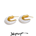Yhpup Fashion White Ancona Red Coffee Resin C Shape Hoop Earrings for Women Stainless Steel Trendy Jewelry Collocation Wholesale