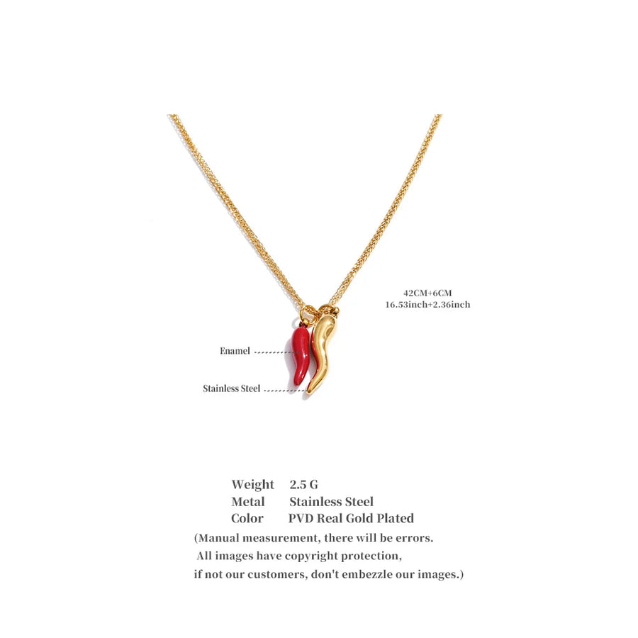 Yhpup Stainless Steel Enamel Red Chili Necklace Pendant Stylish Unique Chic Collar Jewelry Gold & Platinum PVD Plated Waterproof