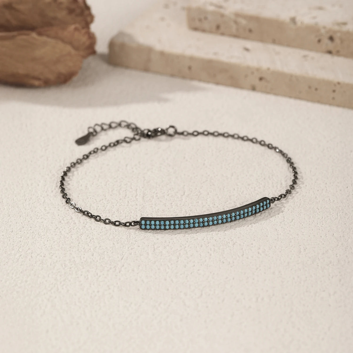 MODIAN 925 Sterling Silver Retro Synthetic Turquoise Bracelet Punk Black Simple Link Chain Bracelets For Women Fine Jewelry