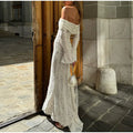 Women's Elegant Lace Up Flared Sleeve Long Dress Fashion Hollow Out Off Shoulder Bodycon Vestidos 2024 Lady New Beach Partywear