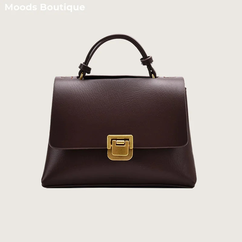 Bolsa Transversal Feminina de Couro PU Vintage com Fecho Dourado