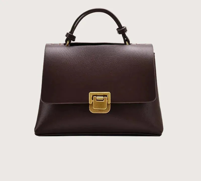 Bolsa Transversal Feminina de Couro PU Vintage com Fecho Dourado