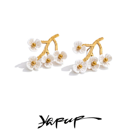 Brinco Flor com Resina Aço Inoxidável Ouro Ouro