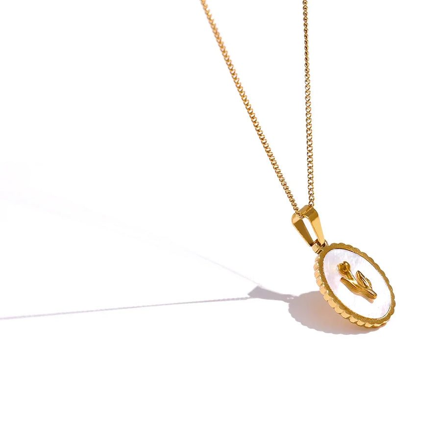 Yhpup Stainless Steel Flower Pendant Necklace Trendy Natural Shell Round Collar Necklace High Quality Jewelry ожерелье Gift YH850A Gold