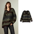Suéter Fair Isle Alongado com Decote V