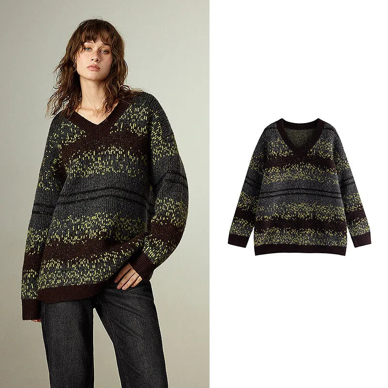 Suéter Fair Isle Alongado com Decote V