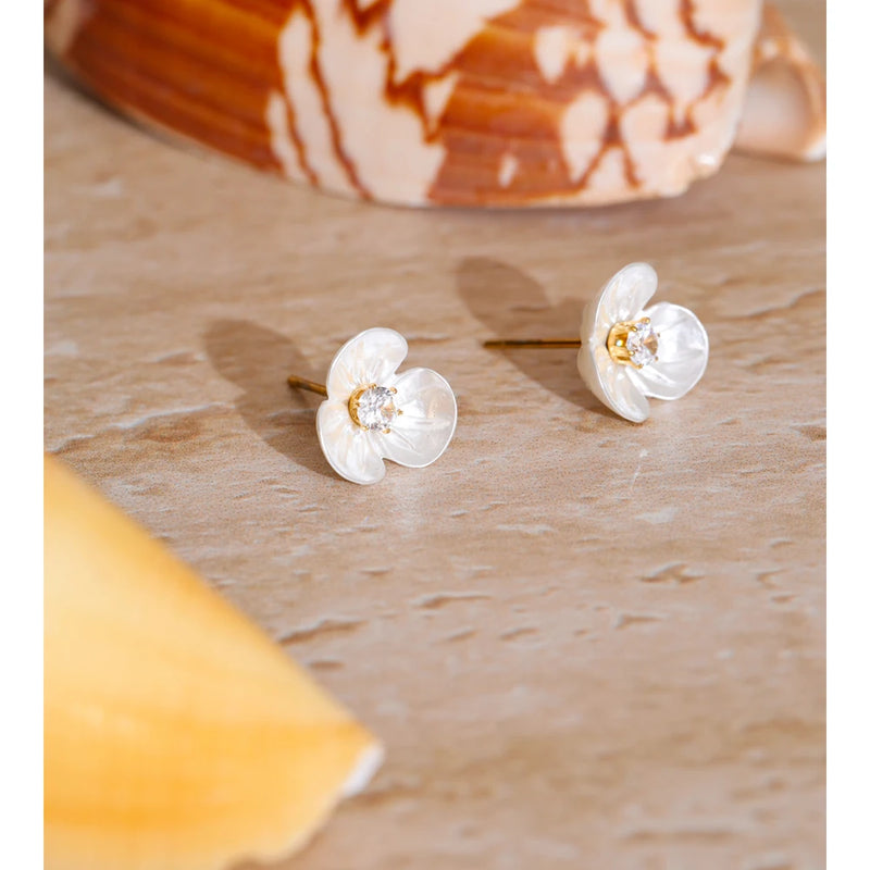 Brinco Flor com Zircônia Aço Inoxidável Ouro