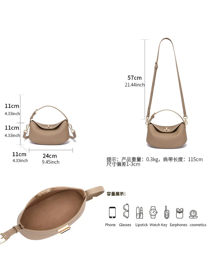 Bolsa pequena feminina de couro legítimo minimalista transversal de ombro