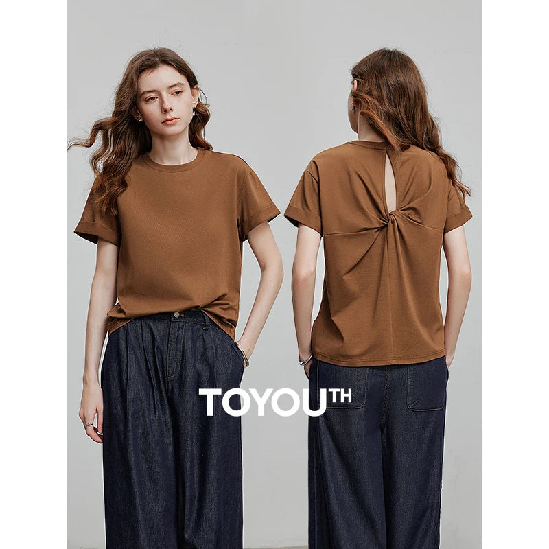 Camiseta Feminina de Algodão e Liocel com Detalhe Vazado