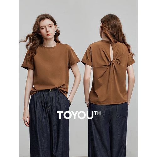 Camiseta Feminina de Algodão e Liocel com Detalhe Vazado