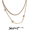 Yhpup New Arrivals Stainless Steel Double Layer Cubic Zirconia Chain Necklace for Women Temperament Delicate Premium Jewelry