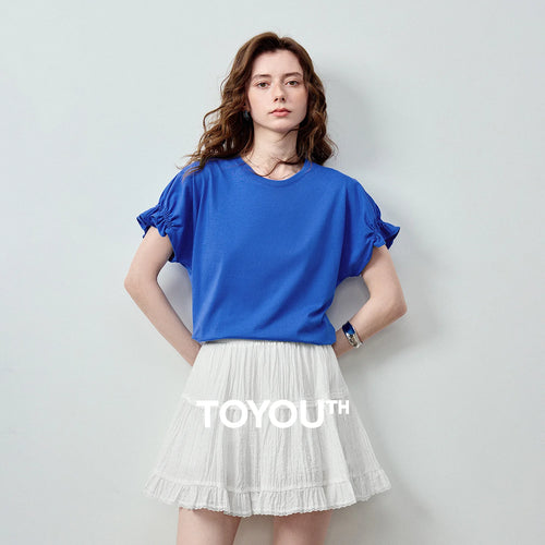 Camiseta Feminina de Algodão com Mangas Babado