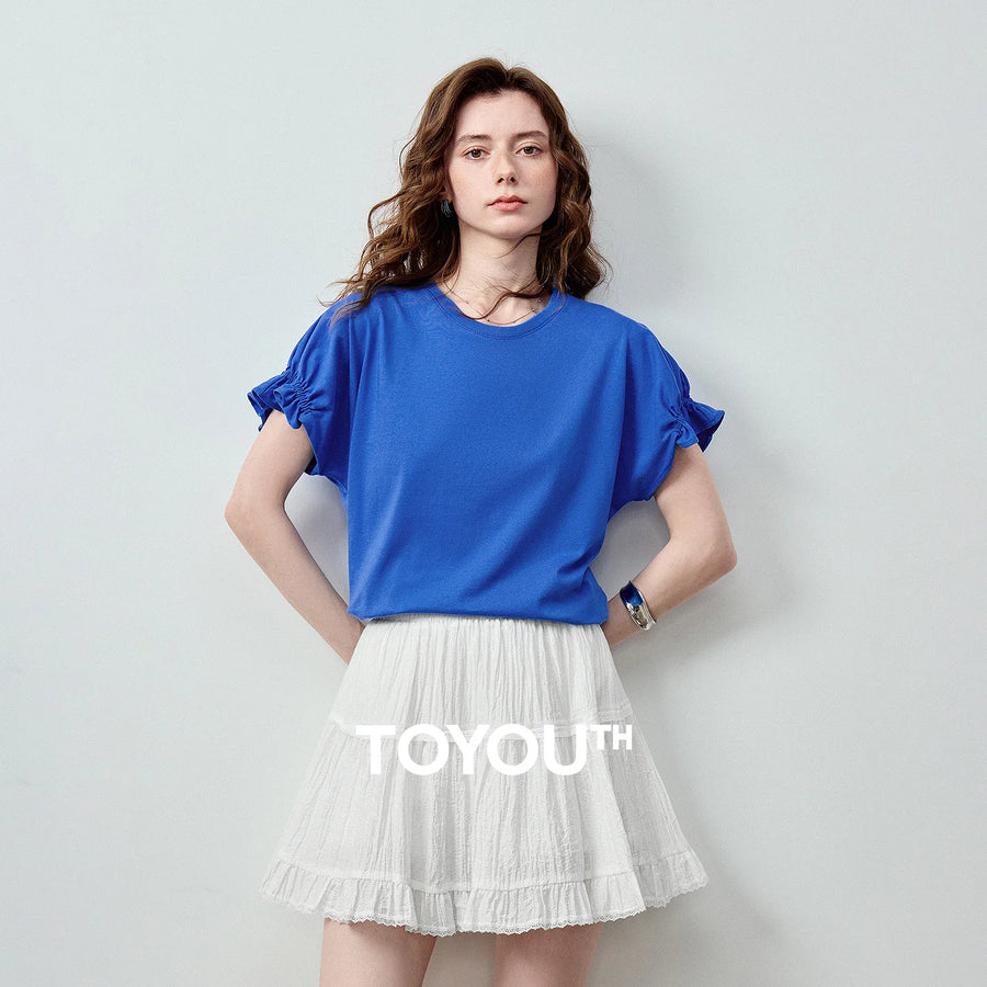 Camiseta Feminina de Algodão com Mangas Babado