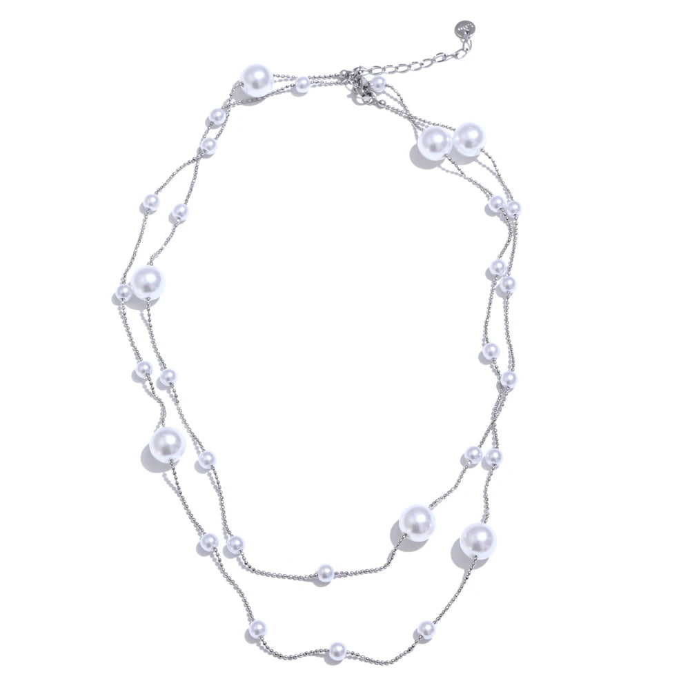 Colar Feminino Redondo com Pérola em Aço Inoxidável 2 YH4414A Platinum