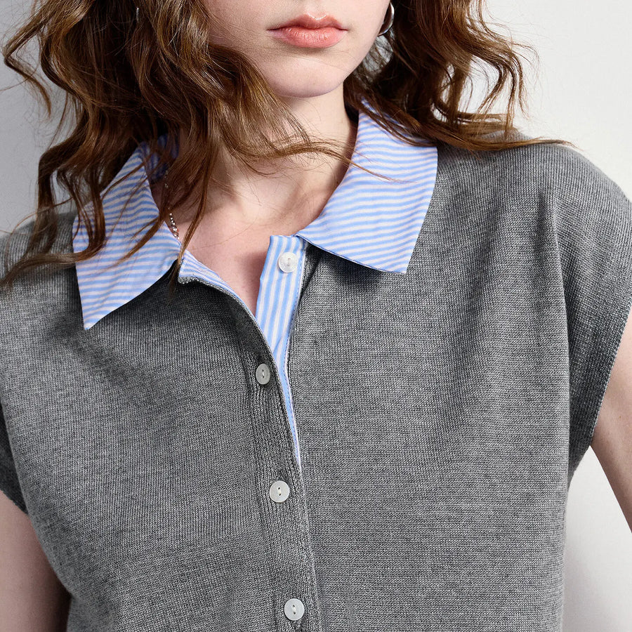 Blusa Feminina de Liocel Efeito Duas Peças Color Block