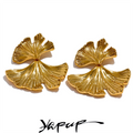 Yhpup 316l Stainless Steel Metal Ginkgo Leaf Drop Earrings 18K Gold PVD Plated Waterproof Trendy Statement Fashion Jewelry Gift