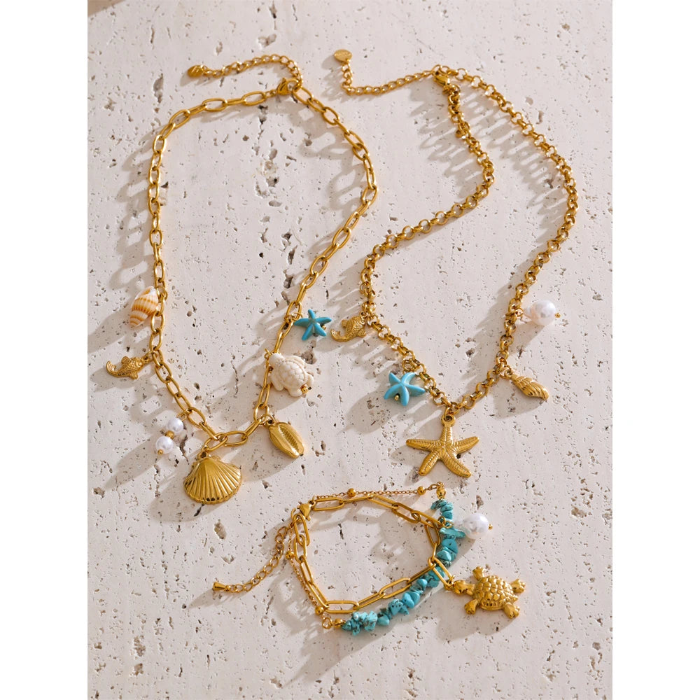 Conjunto Colar e Pulseira Estrela em Aço Inoxidável