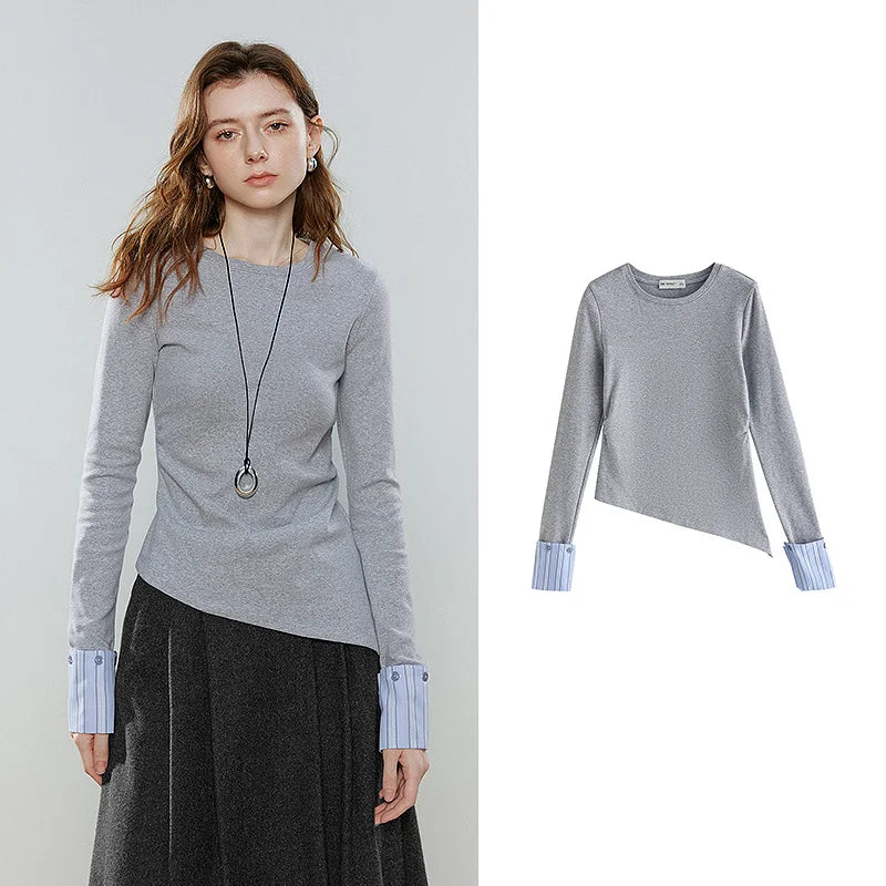 Blusa Feminina Assimétrica de Algodão com Recortes