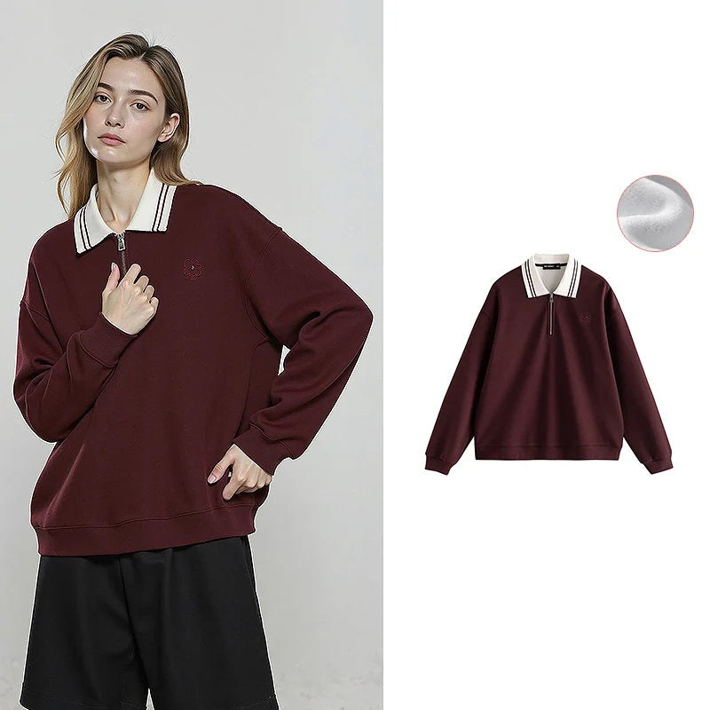 Moletom Feminino Forrado Color Block com Gola Polo