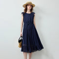 Vestido Midi de Chiffon com Babados e Cintura Marcada