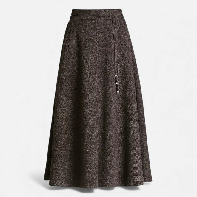 Saia Elegante de Tweed para Mulheres com Bolsos Chocolate