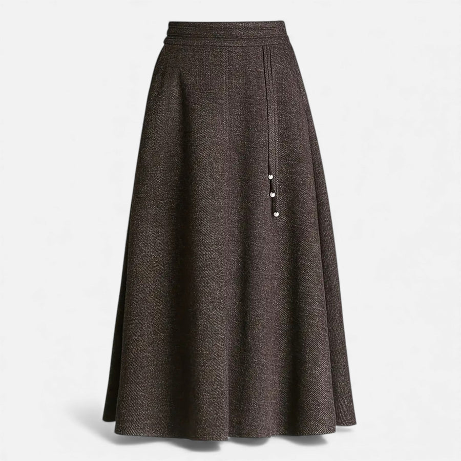 Saia Elegante de Tweed para Mulheres com Bolsos Chocolate