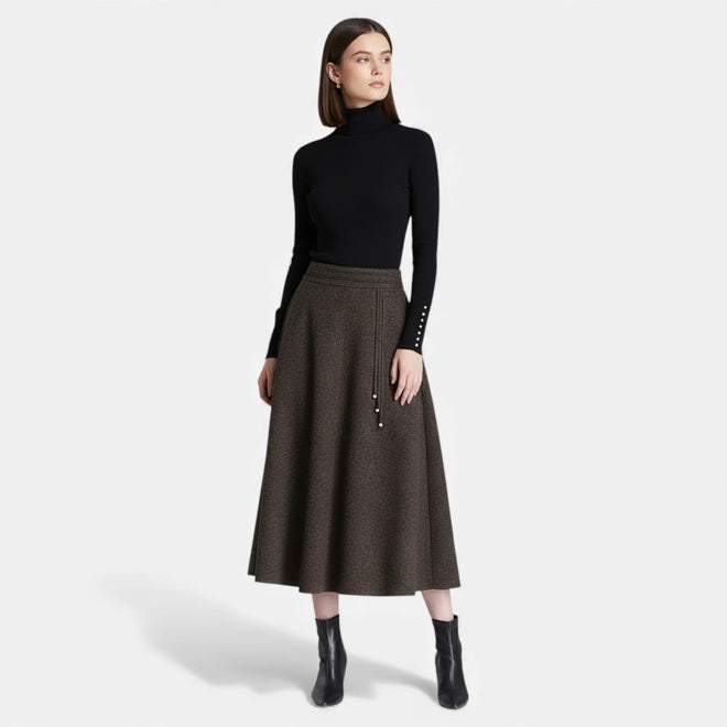 Saia Elegante de Tweed para Mulheres com Bolsos