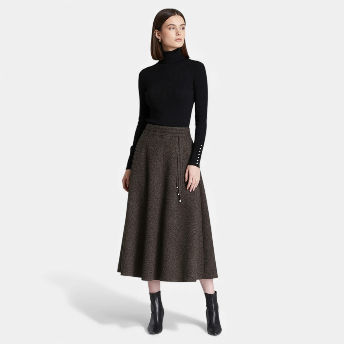 Saia Elegante de Tweed para Mulheres com Bolsos