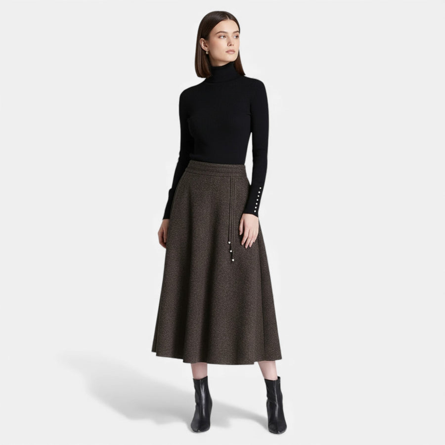 Saia Elegante de Tweed para Mulheres com Bolsos