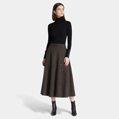 Saia Elegante de Tweed para Mulheres com Bolsos