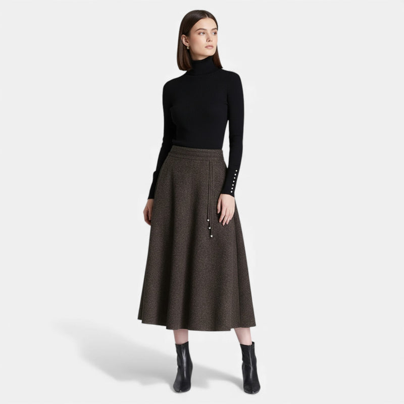 Saia Elegante de Tweed para Mulheres com Bolsos