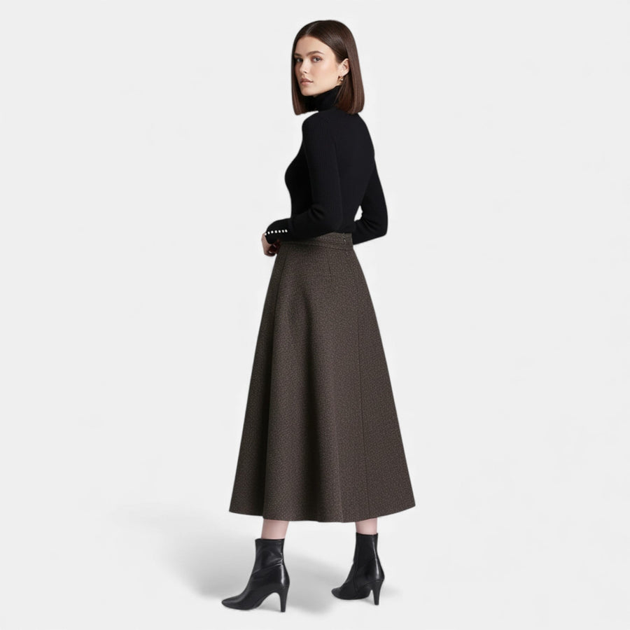 Saia Elegante de Tweed para Mulheres com Bolsos
