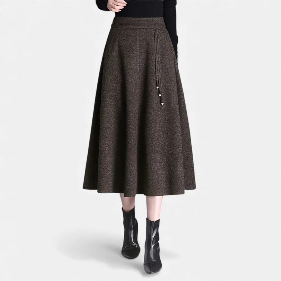 Saia Elegante de Tweed para Mulheres com Bolsos