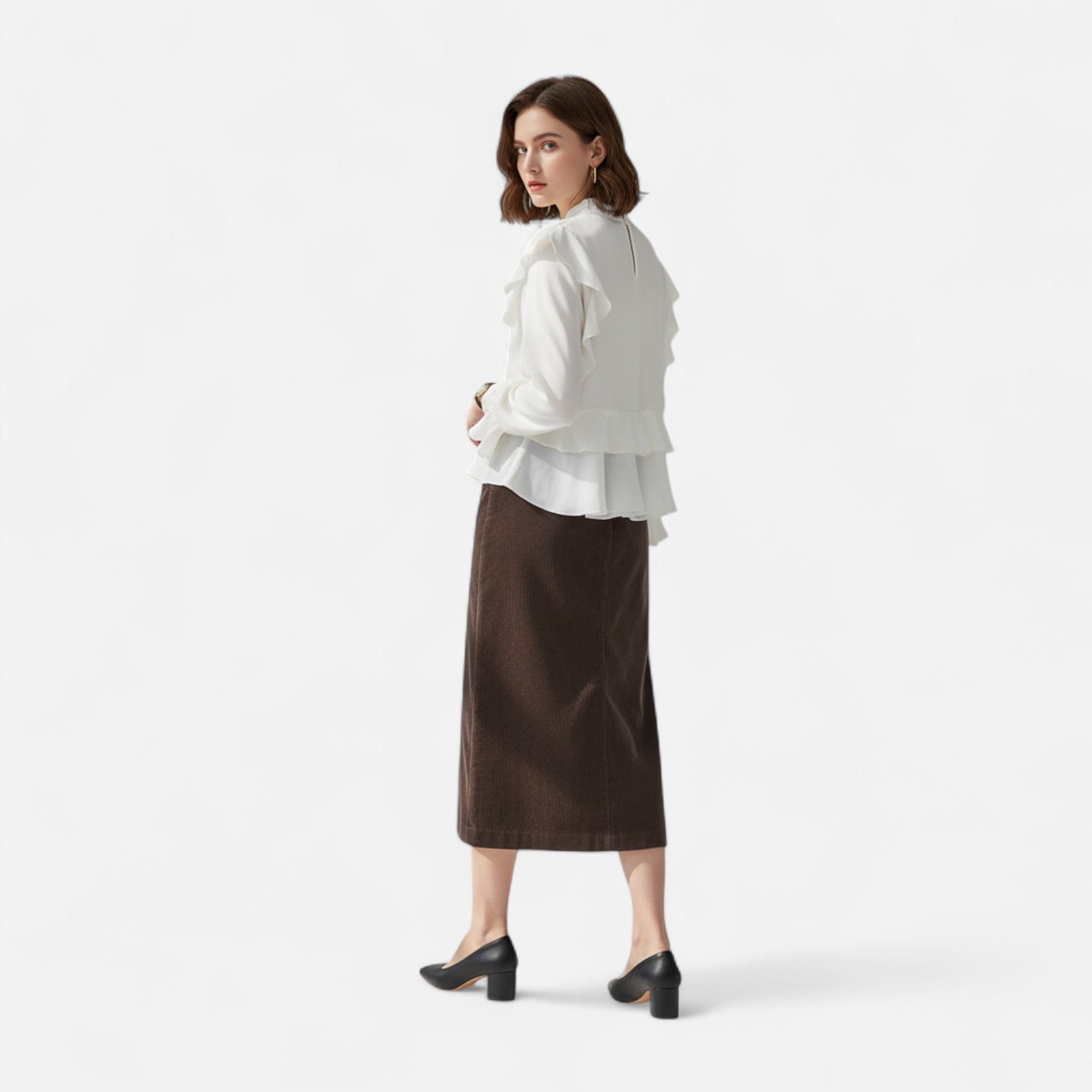 Saia Feminina Elegante de Veludo Cotelê