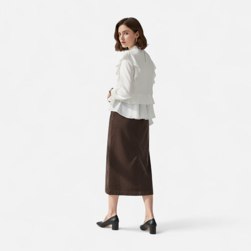 Saia Feminina Elegante de Veludo Cotelê