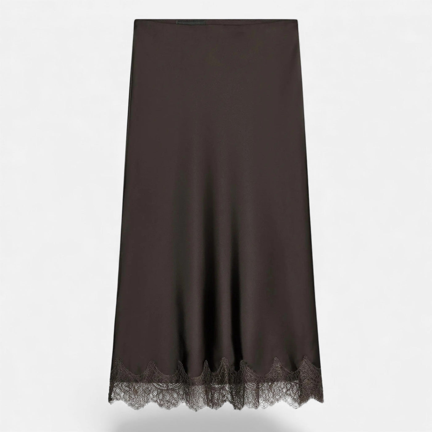 Saia Midi Elegante de Cetim para Mulheres Chocolate