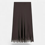 Saia Midi Elegante de Cetim para Mulheres Chocolate