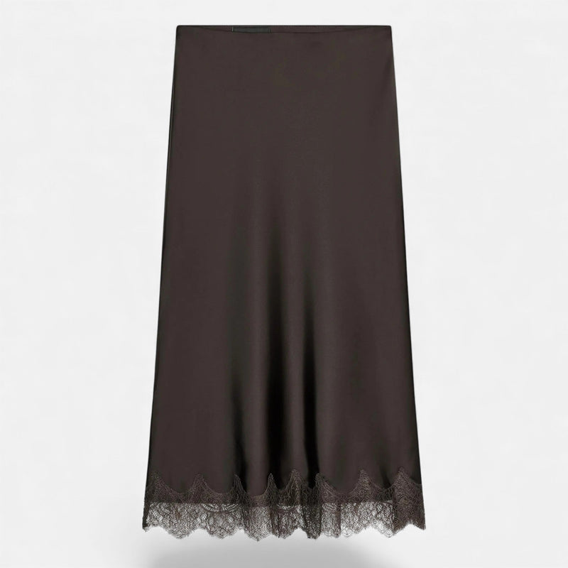 Saia Midi Elegante de Cetim para Mulheres Chocolate