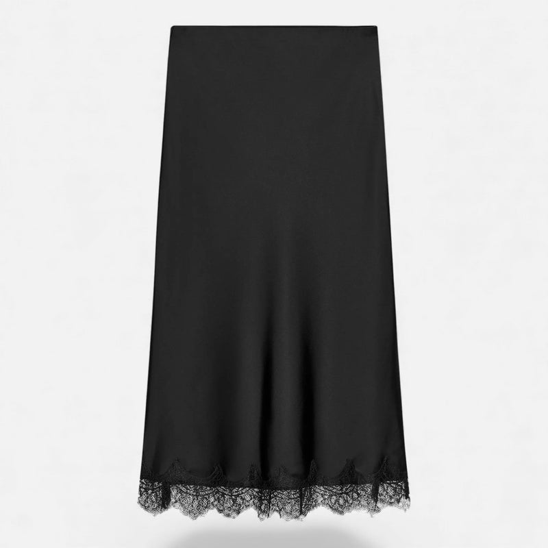 Saia Midi Elegante de Cetim para Mulheres Preto