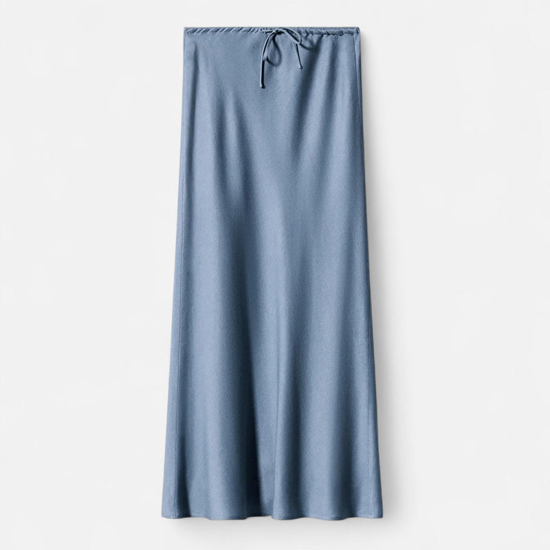 Saia de Cetim Elegante de Cintura Alta para Mulheres Azul Névoa