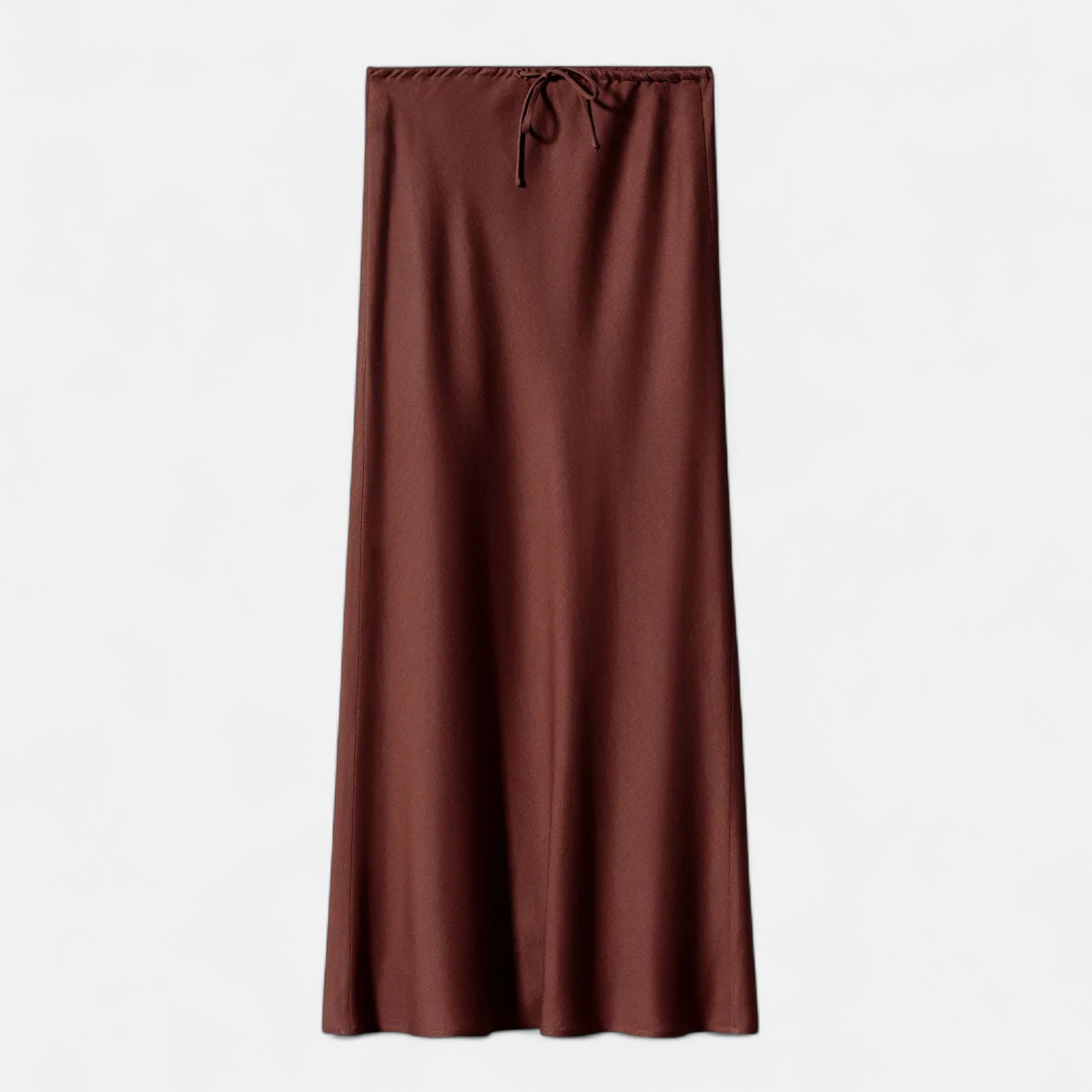 Saia de Cetim Elegante de Cintura Alta para Mulheres Café