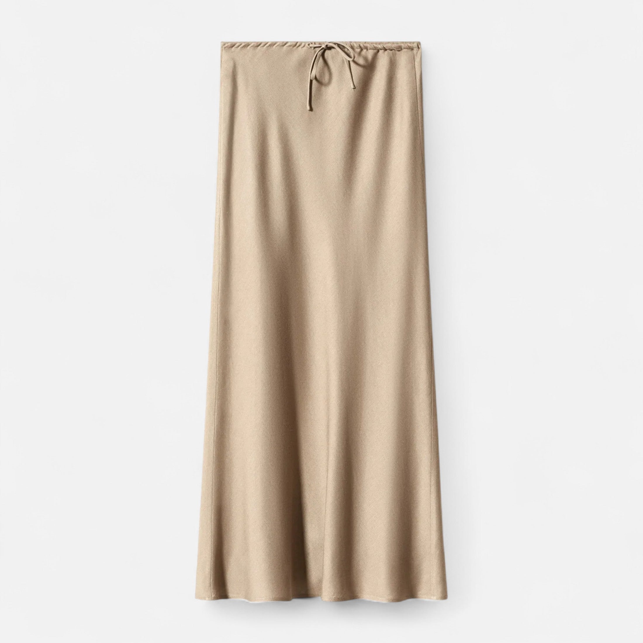Saia de Cetim Elegante de Cintura Alta para Mulheres Camelo