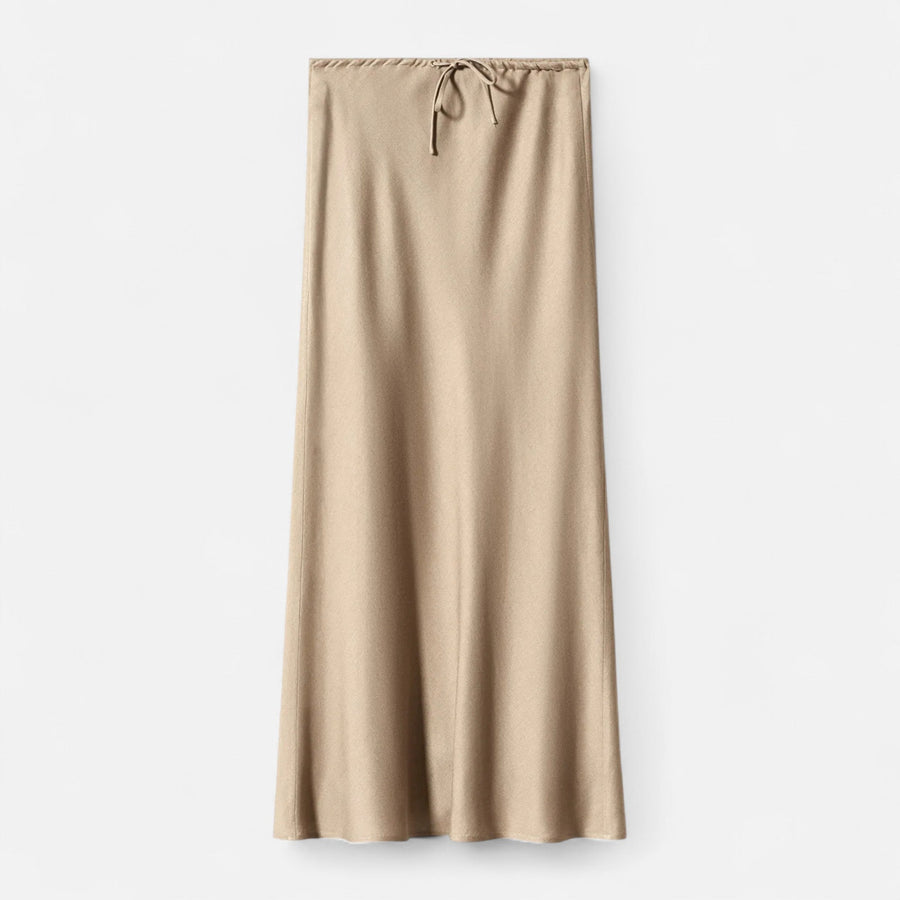 Saia de Cetim Elegante de Cintura Alta para Mulheres Camelo