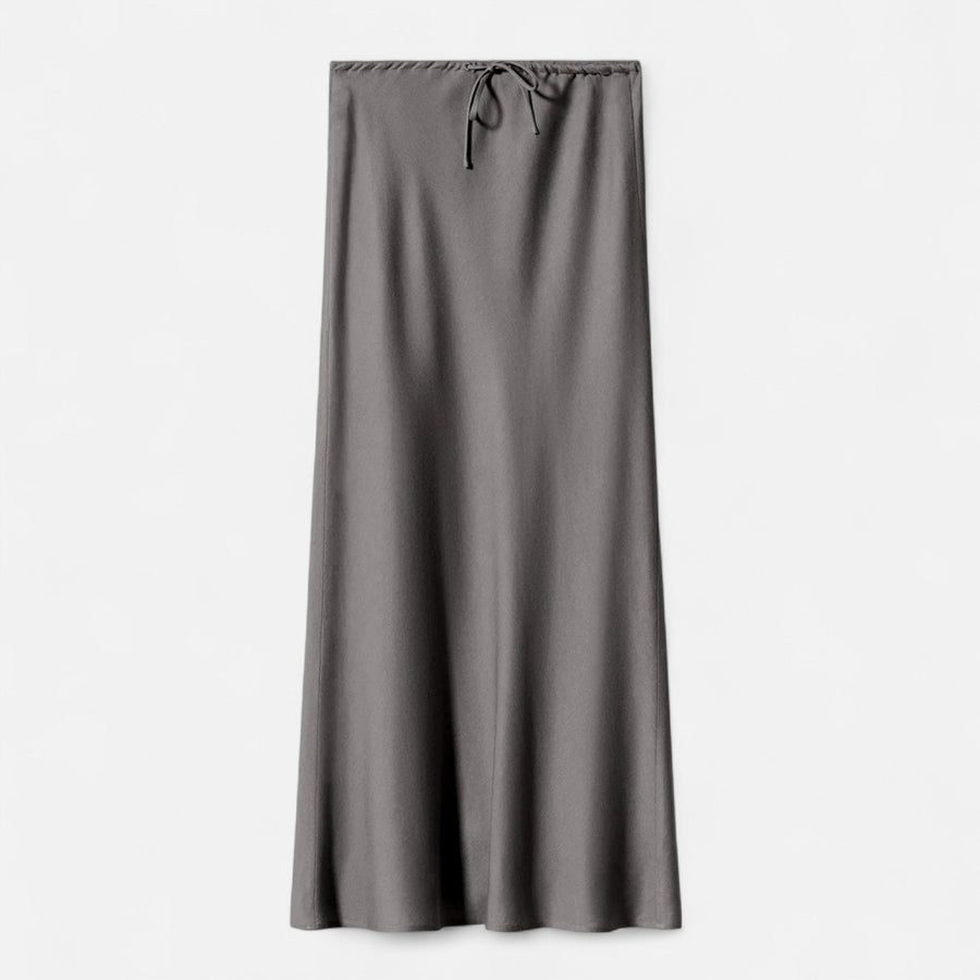 Saia de Cetim Elegante de Cintura Alta para Mulheres Cinza