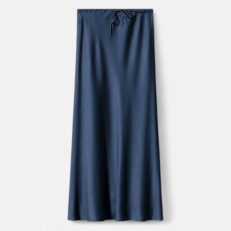 Saia de Cetim Elegante de Cintura Alta para Mulheres Marinho